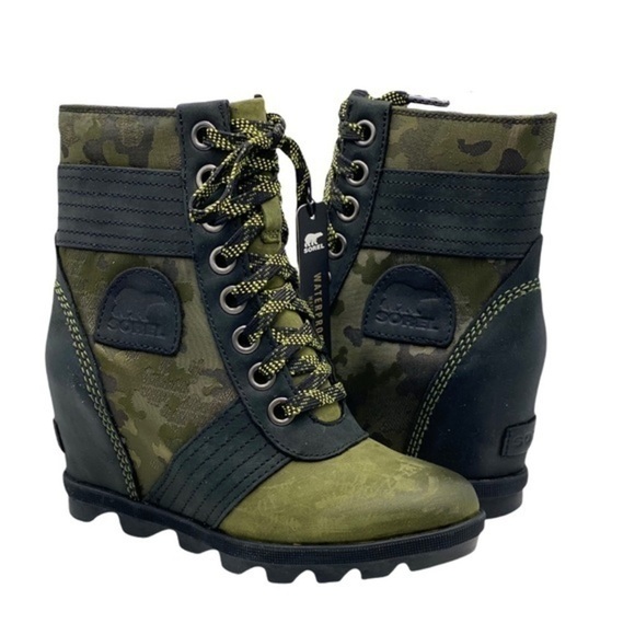 SOREL Lexie Wedge Lace Up Waterproof Boots Hiker Green Fall Winter Spring - Picture 3 of 11